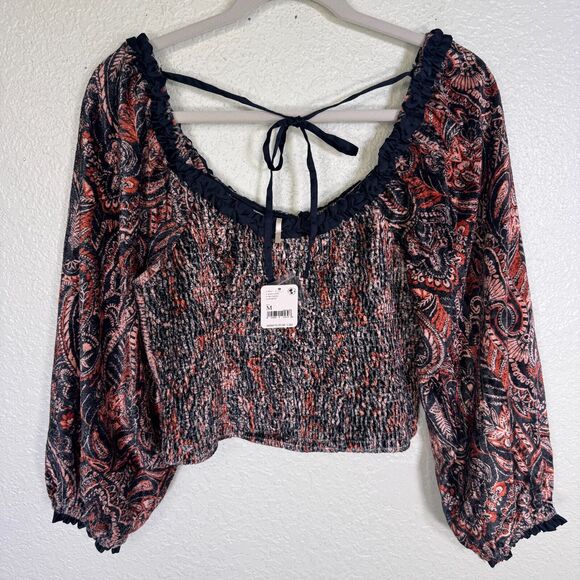 Free People Dare Me Top Women Medium Velvet Romantic Blouse Festival Boho NEW - Picture 2 of 11